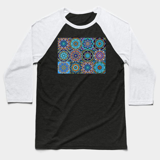 Moroccan arabic oriental tile pattern Blue Baseball T-Shirt by redwitchart